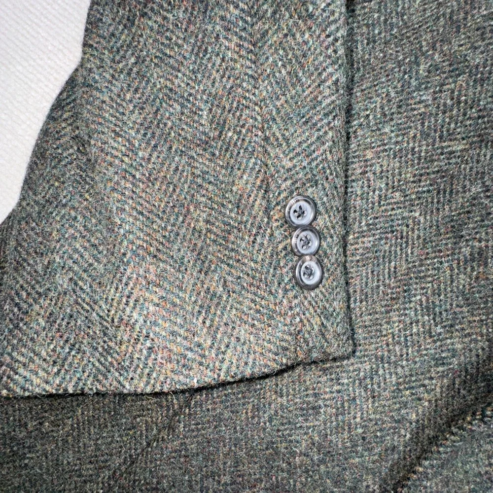 LL‎ Bean Blazer Mens Large Regular Green Wool Herringbone Thinsulate USA Made